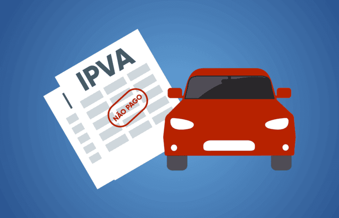 desenho de carro vermelho ao lado de ipva não pago