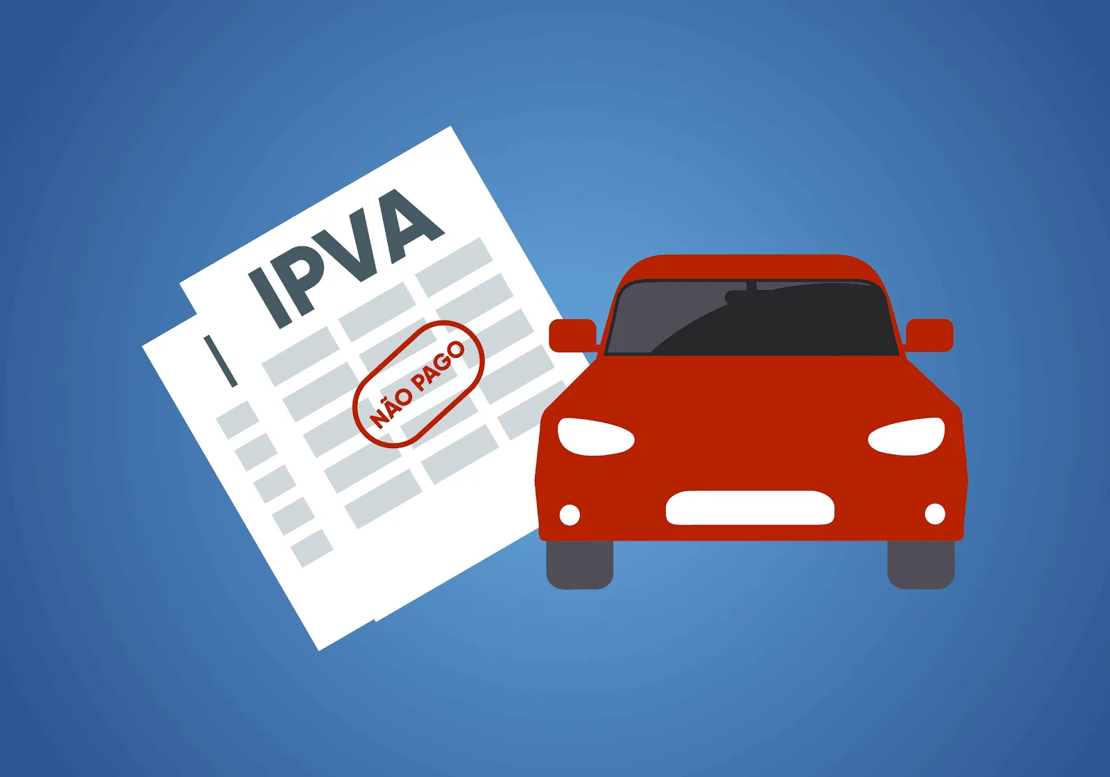 desenho de carro vermelho ao lado de ipva não pago